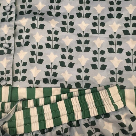 Ann Taylor Sleep Satin Pajama Shorts Set Large Floral Green White Loungewear - Picture 2 of 7